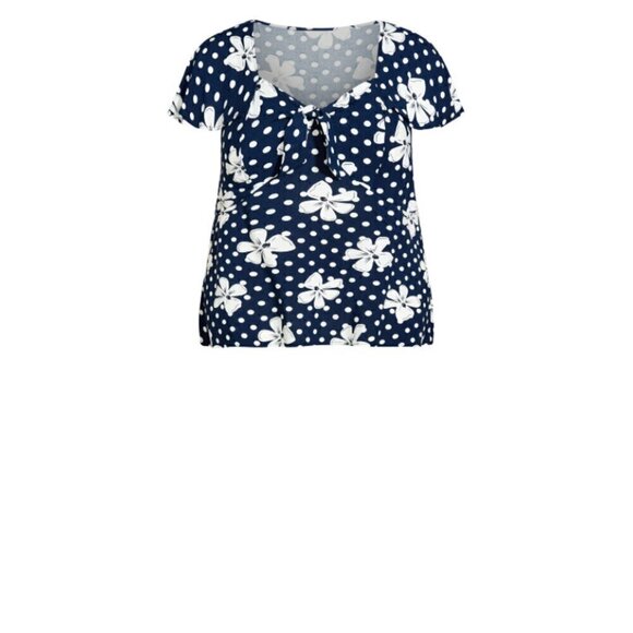 AVENUE Plus Size Kata Print Top - Blue with White - NWT - Picture 6 of 10